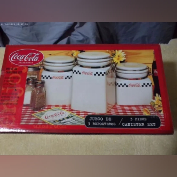 COCA-COLA Vintage Ceramic Canisters Trio Storage Jars Collectible Home Decor EUC - Picture 3 of 11